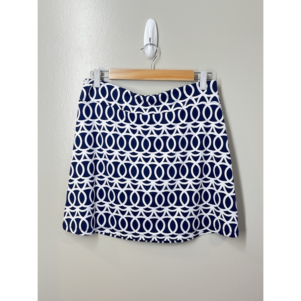 Lulu-B Skort Navy White Abstract Geometric Stretch Pull-On Swim Active Sz Sm - Picture 6 of 9